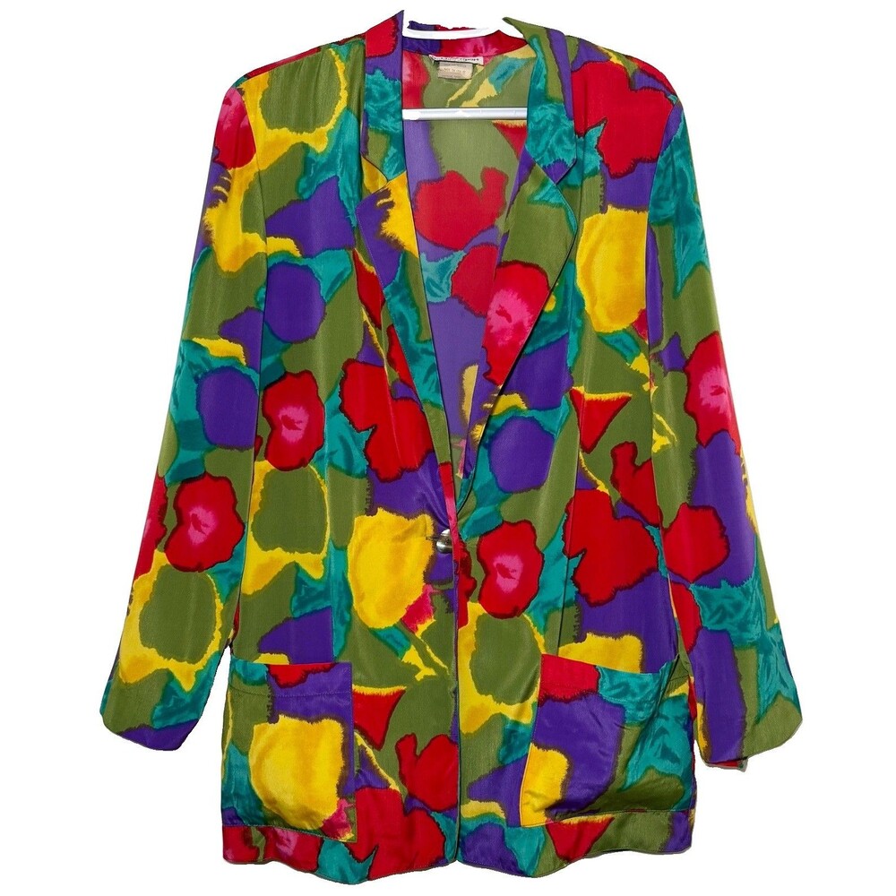 Vintage Robbie Sport Floral Blazer Jacket USA 14 Abstract Colorful 80s 90s